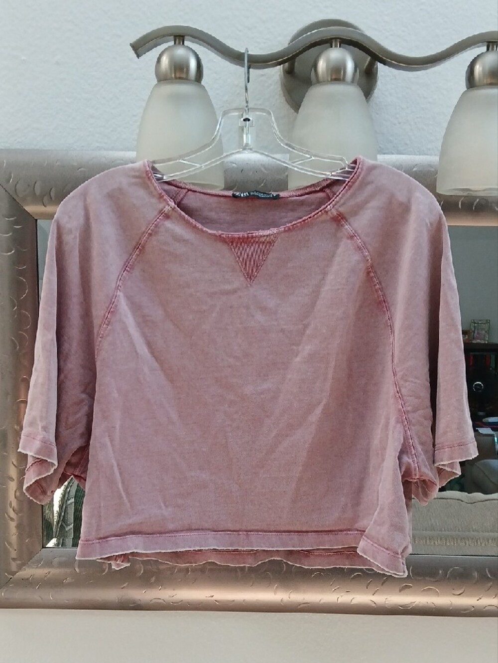 Zara Dusty Mauve Cropped Raglan Top